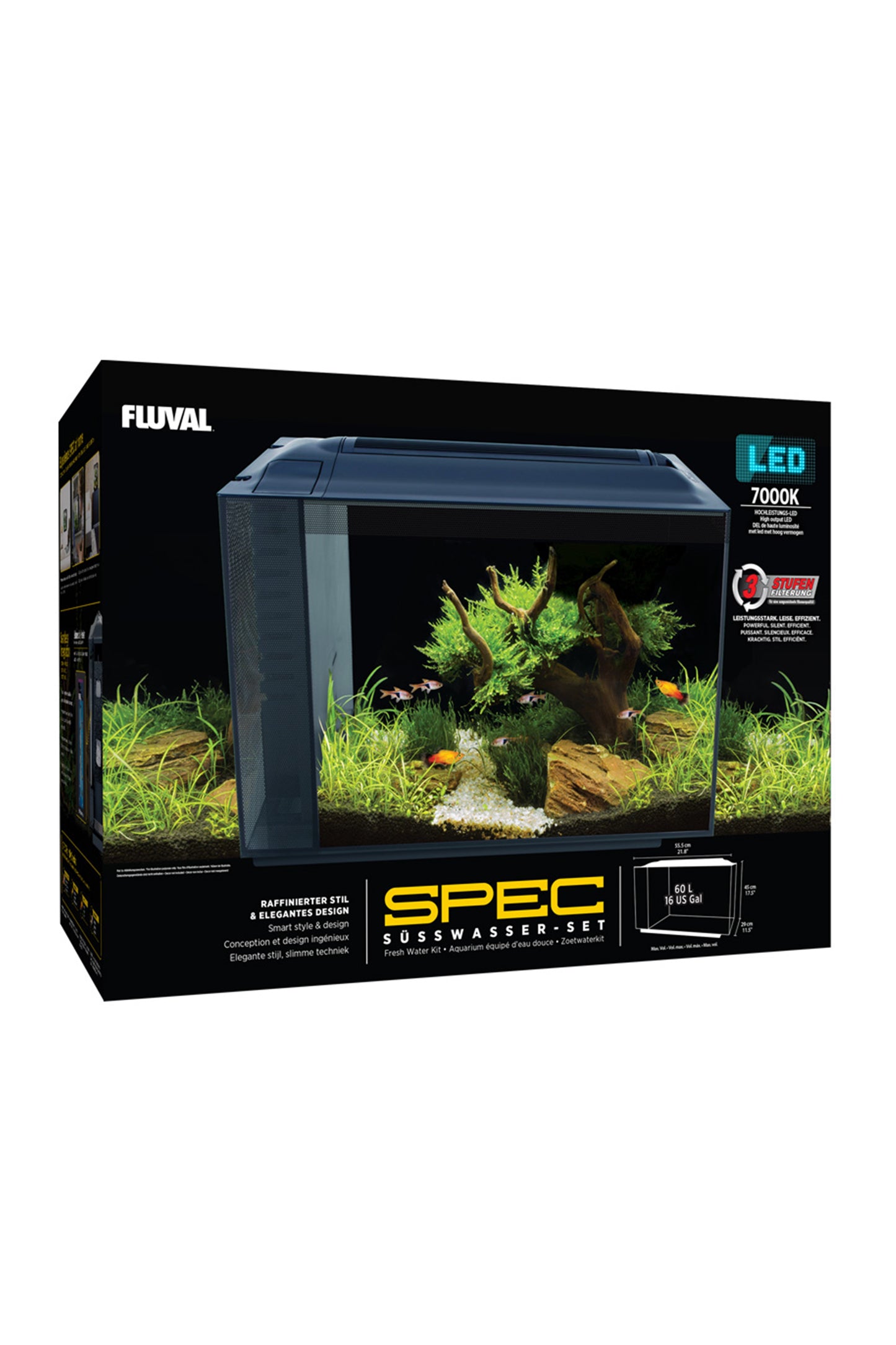 Fluval - Acuario SPEC Nano Negro de 60 litros