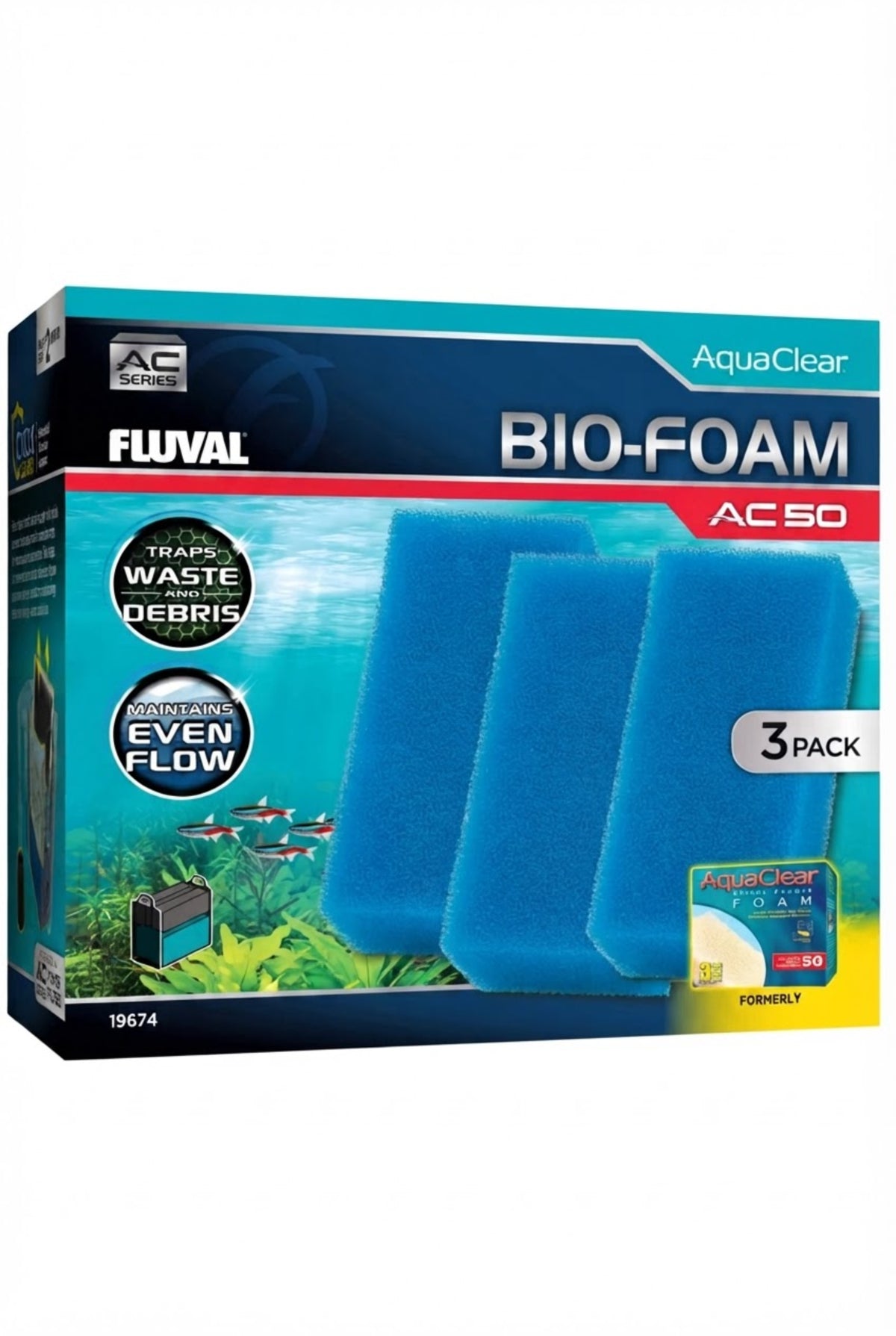 Material filtrante para filtro Fluval AC50 Pack Ahorro Bio-Esponja Azul 3 ud.