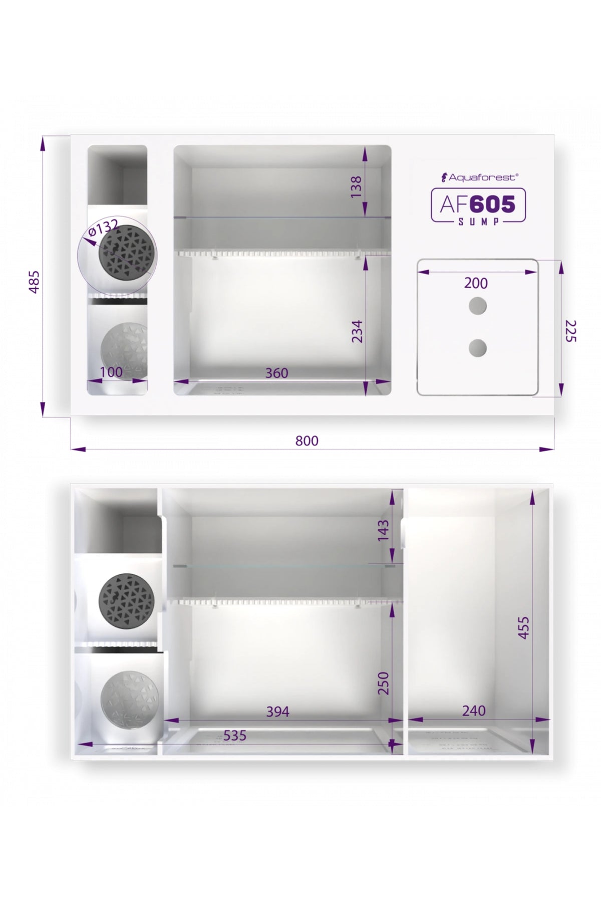 Aquaforest - Sump 605 (120-435) 800 x 465 x 450 mm.